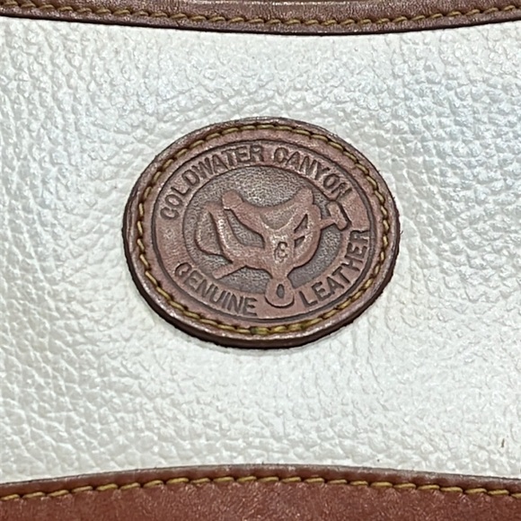 Coldwater Canyon Pebbled Genuine Leather Cream and Brown Shoulder Bag - Picture 2 of 14